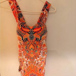 Jantzen Orange and Blue Patterned Swim top